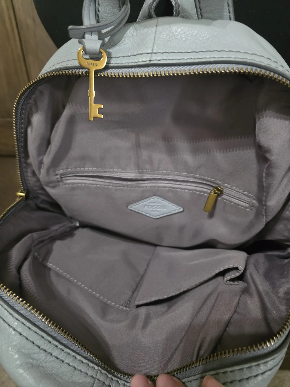 Fossil Pale Blue Leather Mini Backpack with Gold Accents - Picture 4 of 5